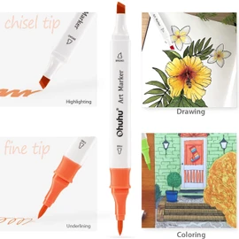 Ohuhu Alcohol Marker Pens 48 Colours, Marker Pens with Double Tip Chisel and Fine Art Marker Set, Alcohol Marker Pen Set for Adults for Colouring Illustrations