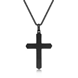 Metro Jewelry Carbon Fiber and Copper Foil Cross Pendant Necklace for Men in Stainless Steel with Black Ion Plating on 24 Inches Long Box Chain
