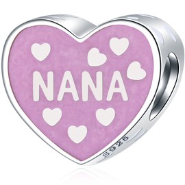 Nana Heart Charms, 925 Sterling Silver I Love You Nan Nanna Beads with Pearl Pink Enamel, fit Pandroa Mothers Day Bracelet, Gifts for Granny/Nanny/Retirement Grandmom/Christmas/Abuela