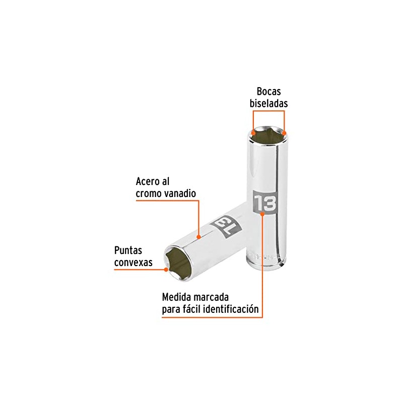 Truper D-3813-HM-L, Dado de 6 puntas, largo, cuadro 3/8" de
