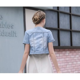 Only Faith Summer Women’s Crew-neck Denim Jacket Short Sleeve Jean Coat Tops (XL, Light blue)