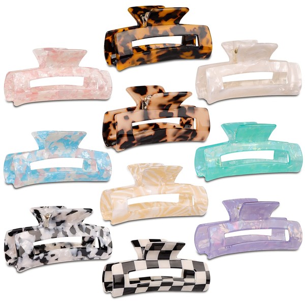 Magicsky 10 Pcs Hair Claw Clips for Women, Opal Marble Tortoise Acrylic Large Claw Clip for Thick Thin Hair, 90's Cute Butterfly Hair Barrettes Pins, Aesthetic Styling Accessories for Girls-Rectangle