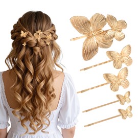 5Pcs Gold Butterfly Hair Clips, Butterfly Clips for Hair, Gold Hair Pins, Butterfly Hair Accessories, Gold Hair Accessories,Butterfly Accessories for Bride Wedding,Butterfly Hair Clips for Women Girls