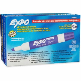 EXPO® Marcadores de borrado en seco de bajo olor, punta de cincel, morado, paquete de 12