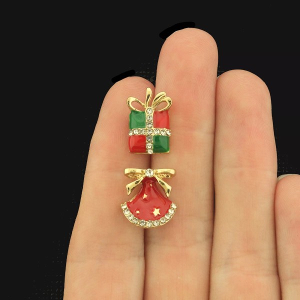 Unbranded Christmas Present and Hat Earrings - Gold Tone Enamel
