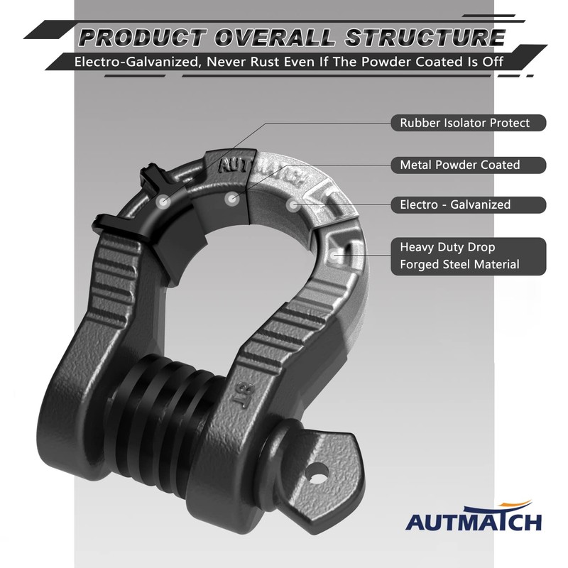 AUTMATCH D Ring Shackles 3/4" Mega Shackle (2 Pack) 68,000Ibs