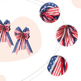 Bibelot 2Pcs 4th of July Wreath Bows Patriotic Rustic Red White Blue Star Strip Bow American Flag Silk Bow Tree Topper for Independence Day Memorial Day Indoor Outdoor Decor, 15.7 x 9 Inch