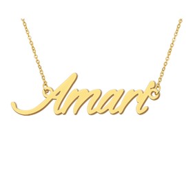 Aoloshow 18k Gold Plated Necklace with Name Amari Nameplate Necklace Womens Stainless Steel Jewelry for Valentines Day