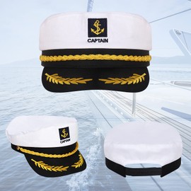 Captain Hat Yacht Sailor Boat Ship Sea Skipper Cap Admiral Style Hat Navy Hats Marines Costume Accessory Adjustable for Men Women Teenage, White