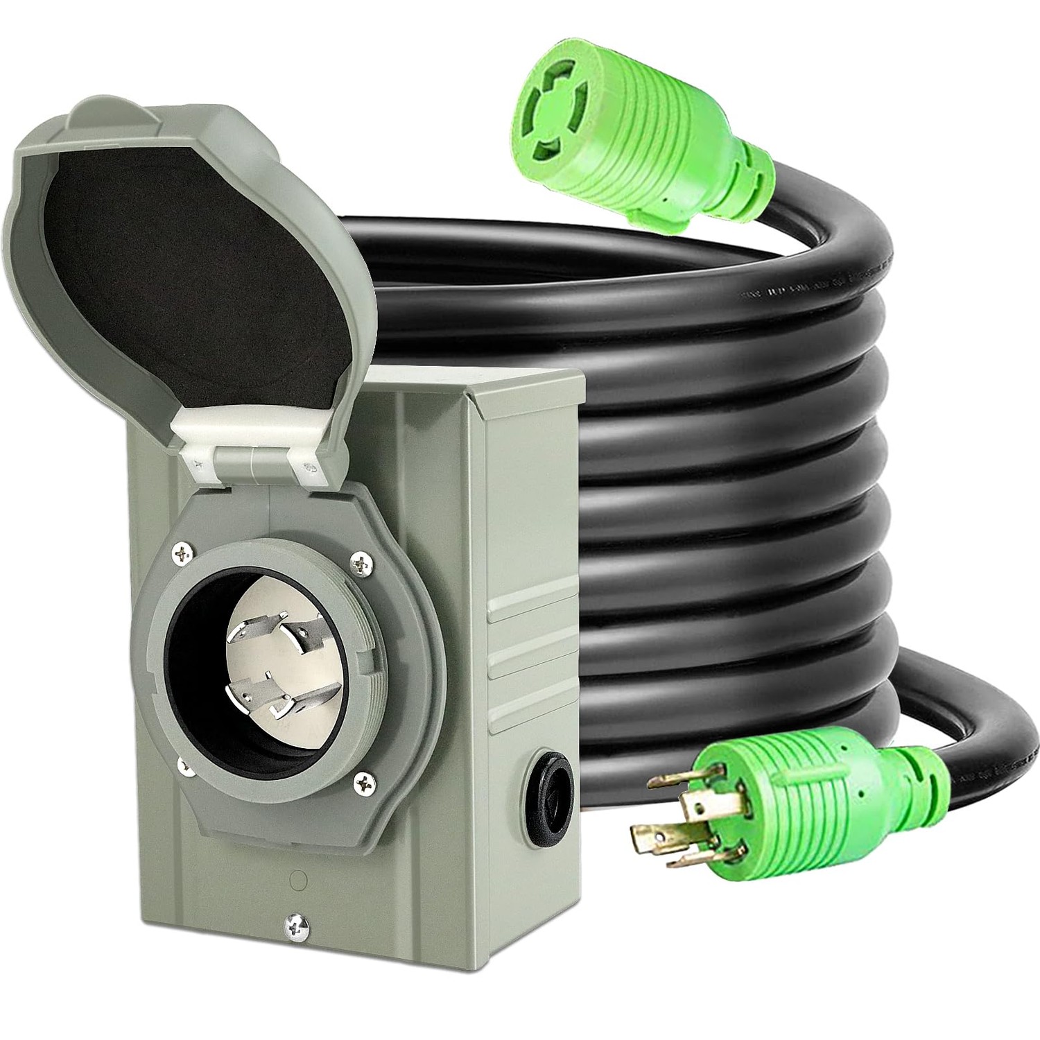 4 Prong 10 Feet 30 Amp Generator Extension Cord and Power Inlet Box ...