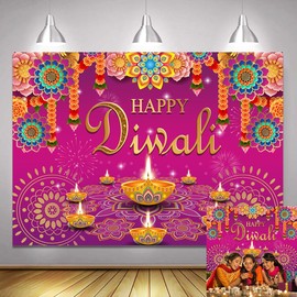 7x5FT Happy Diwali Photography Backdrop Indian Diwali Background Decorations for Home Wall Hanging Photo Booth Props Diyas Decor Supplies