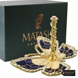Matashi Gold Plated Butterfly Jewelry Organizer with Blue Enamel & Crystals – Elegant Ring Holder – Ideal Gift for Her on Mother’s Day, Valentine’s Day & Christmas