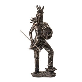 Pacific Giftware Native American Warrior Resin Figurine Bronze Accent Indian Warrior Statue Detailed Decor Piece Cultural Heritage for Home Decor or Office Display 13 Inches Tall