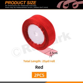 Rustark 2 Roll 1" x 25 Yards Red Sheer Organza Ribbon Transparent Chiffon Fabric Organza Ribbons for Gift Wrapping Invitations Christmas Birthday Wedding Party Decoration(2.5cm x 23m)