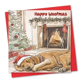 Christmas Card. Sleeping Dog Design. Eco-friendly & UK Made. Blank Inside. 148x148mm card size.