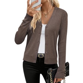 Arach&Cloz Cardigans for Women UK Wool Blend Long Sleeve V Neck Cardigan Button Down Jumper Tops Knitwear (A-Coffee, M)
