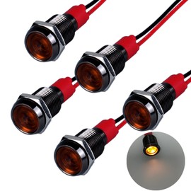 DMWD 5 luces indicadoras LED de ahorro de energía de 12 V-24 V, 20 mA, carcasa de aleación de aluminio, orificio de montaje impermeable con 15 cm. Alambre para coche, camión, barco (LED amarillo)