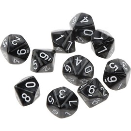 Jowxsx D10 Dice Pack of 10 Black Plastic Dodecahedron 22mm Multi Sided Role Play Dice
