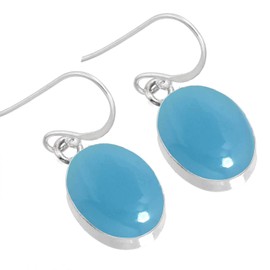 Jeweloporium 925 Sterling Silver Earring for Women Blue Chalcedony Stone Drop Dangle Statement Silver Earring Wedding Gift Fashion Jewelry