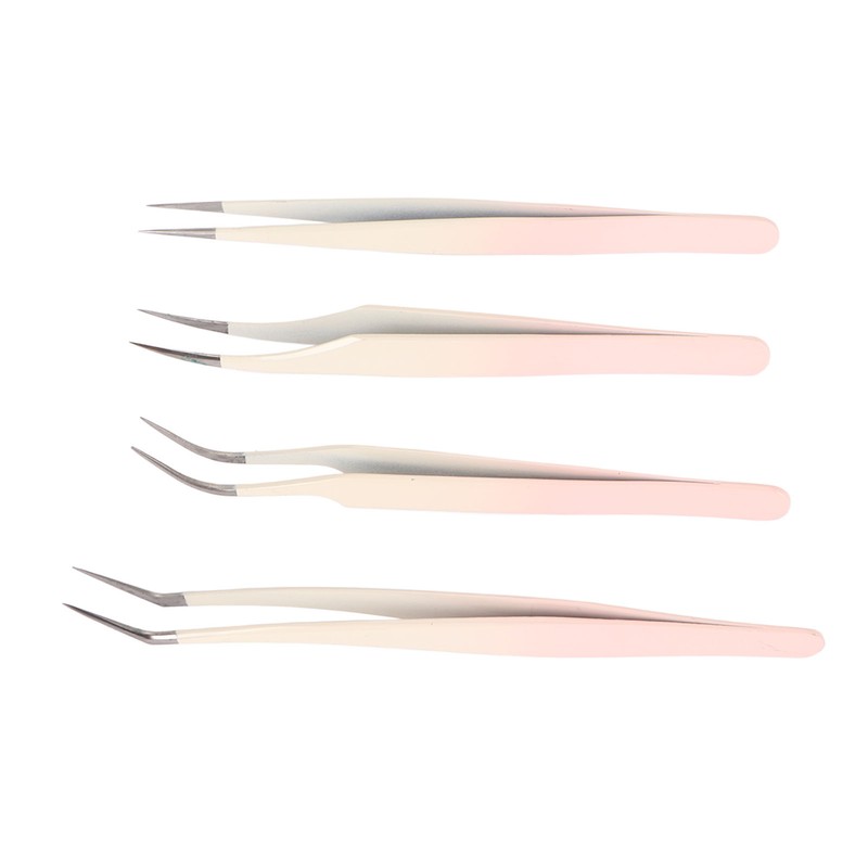 4pcs Eyelash Tweezers Set Stainless Steel False Eyelash Extension Tweezers