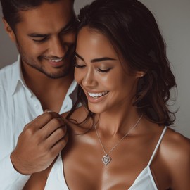 Heart Pendant Necklace for Her Moissanite Lab-Created Gem Jewelry for Women I Love You S925 Sterling Silver Gifts to Wife Girlfriend Mom Daughter Anniversary Birthday Christmas Valentines Day Classic