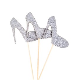 The Crafty Owl Glitter High Heel Cupcake Toppers -12 Pieces for Birthdays/Bachelorette/Bridal Shower (Silver)