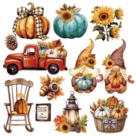 JarThenaAMCS 12 Pcs Fall Refrigerator Magnets Vintage Magnetic Stickers Watercolor Pumpkin Truck Magnet for Autumn Thanksgiving Car Metal Door Office Cabinets Decor
