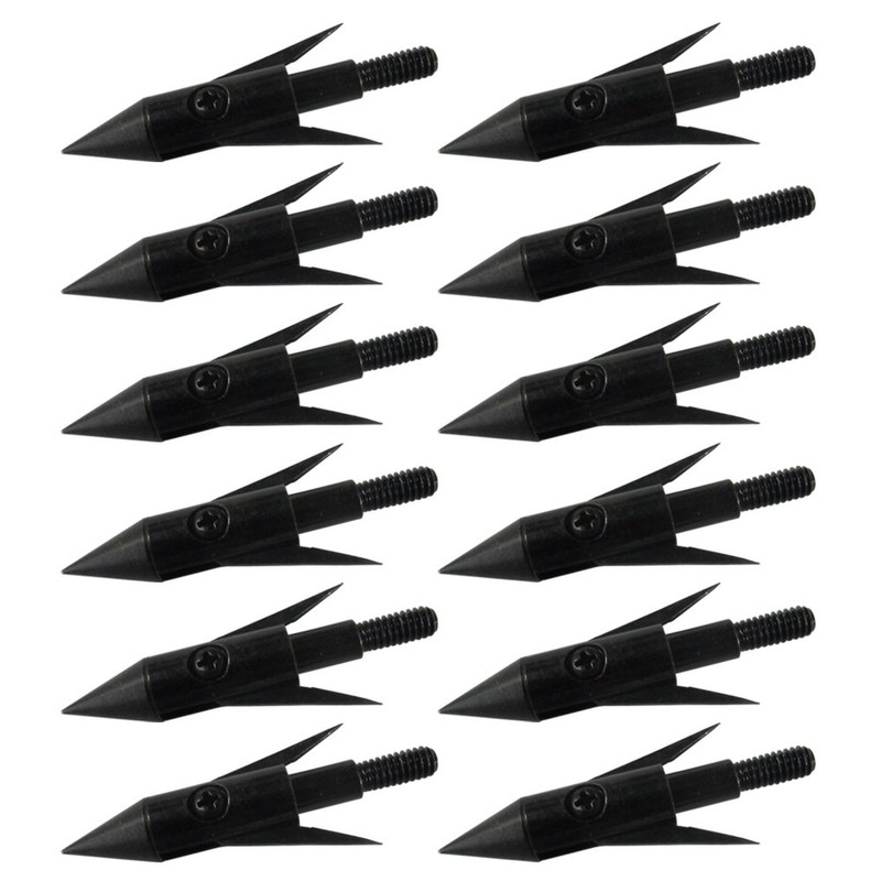 12Pcs Fishing Arrowheads Screw-on Points 150 Grain Black Bowfishing Screw