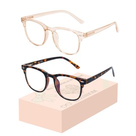 LEXNHOM 2 Pack Square Blue Light Glasses for Woman,Lightweight Blue Light Blocking Glasses in Clear Champagne and Tortoise Frame for Computer,Gaming, Eye Strain,UV Protection
