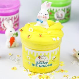 6 Packs Bunny Slime Kit with Brightly Colored Butter Slime,Cute Rabbit Minifigures and Various Slime Add-ins Non Sticky Slime Party Favors Gift for Girls and Boys