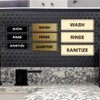 Señal de lavado estándar SANITIZE (paquete de 3), Brushed Silver,