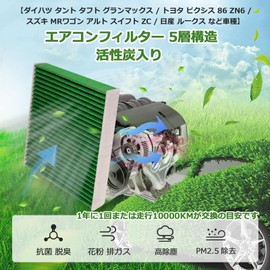 AUTO SPEC Car Air Conditioner Filter, 5 Layer Structure, Includes Activated Carbon, Car Air Conditioner Filter for Daihatsu Tanto Taft Grand Max, Toyota Pixis 86, ZN6, Suzuki MR Wagon, Alto, Swift,