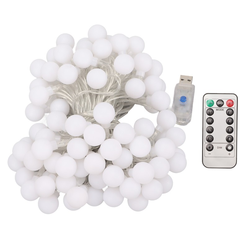 LED Ball String Lights USB Interface 8 Light Modes Warm