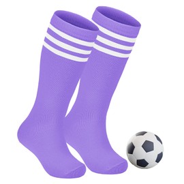 Toddler Soccer Socks for Boys Basketball Baseball Sock Girls Althletic Softball Knee High Tube Long Socks for Youth 1 Pair Light Purple White 6-9 Years