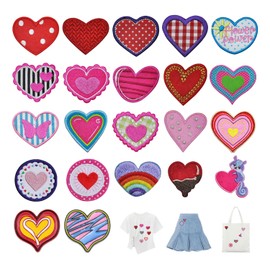 1 Set of 20 Iron-On Patches, 2 Brooches, Iron-On Patches, Embroidery Patches, Sewing Patches, Heart-Shaped Applique Patches, Love Hot Stickers
