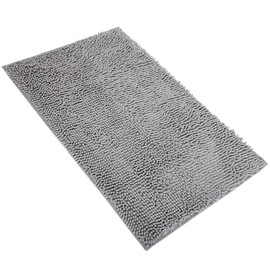 INYEEXUP Chenille Bath Mat, Non-Slip, Washable, Bathroom Rug, 40 x 60 cm, Soft Bath Mat for Bathroom, Light Grey