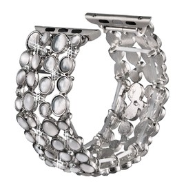 VIQIV - Bandas brillantes para reloj Apple compatible, 38 mm, 40 mm, 42 mm, 44 mm, Iwatch Series 4, 3, 2, 1, pulsera de metal con diamantes para mujer, Home, Plateado, 44mm (Large Fit Wrist Size 6.4-6.9 Inch)