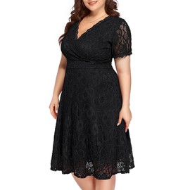 Plus Size Cocktail Dresses Women Wedding Guest Little Black Semi Formal 2025 Party Funeral Summer Lace Wrap Midi