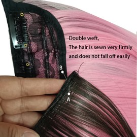 3/4 Full Head Clip in Hair Extensions Mixed Black And Pink Color One Piece Clip In Hair Extensions, 24" Long Straight Highlight 5 Clips Clip in Synthetic Hair Extensions For Girls and Women