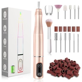 TUOBEO Cordless Nail Drill Electric Rechargeable File Kit, Professional Efile Acrylic Gel Nail Polish Remover Pedicure Manicure Machine Portable Set with 11 Bits 56 Sanding Bands for Salon Home (Gold)