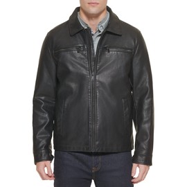 Dockers Men's James Faux Leather Jacket, Black w. Chest Zip, XX-Large