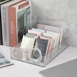 Hipiwe Cash Organizer Plastic Mail Organizer Tray Clear Desk Holder with Removable Divider, 8 Slots Cash Storage Tray Letter Sorter for Cash Budgeting Bill Envelope