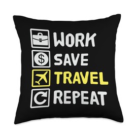 Wake-X Urlaub, Insel, Sommer, Reisen, Meer, Strand Work, Save, Repeat, Travel, Holidays Throw Pillow, 18x18, Multicolor