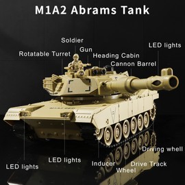 RC Tank, US M1A2 Abrams Remote Control Army Tank Toys, 2.4Ghz Military Vehicles with Infrared Battle & 10 Toy Soldiers, Gift for Kids & Collectors