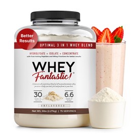 Fantastic Nutrition 3-in-1 Whey Protein Powder Unflavored 5lb – 30g of Grass-Fed Protein from Whey Hydrolysate, Isolate and Concentrate per serving – Non-GMO, Soy-Free, Sugar-Free – 63 Servings