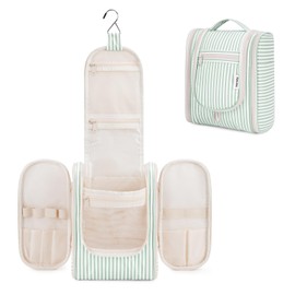 Travel Hanging Toiletry Wash Bag Makeup Cosmetic Organizer for Women (Mint Green Stripe (Medium))
