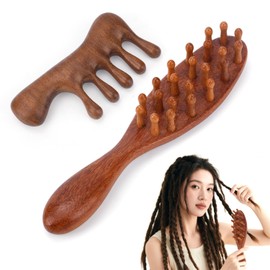 2pcs Loc Combs for Dreads, Wooden Scalp Massager Combs Wide Tooth Hair Brushes Practical Portable Massage Tools for Dreadlock Sisterlocks Microlocs Hair Growth