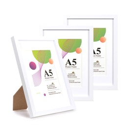 Scholar Tree A5 White Frame, 3 Pack A5 Picture Frame, White Picture Frames 21 X 14.8 cm, With Stand Tabletop or Wall Hanging, Wooden Photo Frames with 6x4 Mount