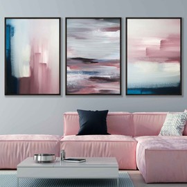 Pink And Gray Abstract Wall Art Navy Blue And Gray Abstract Painting Modern Abstract Canvas Art Blue And Gray Wall Pictures Watercolor Abstract Prints Pink And Gray Artwork Decor 16x24inchx3 No Frame