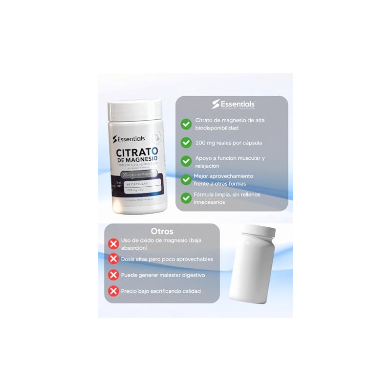 Citrato de magnesio 200 mg | 60 cápsulas | Essentials
